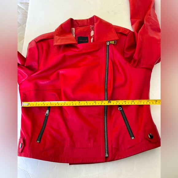Tergan Red Lamb Leather Moto Biker Style Jacket Zipped Pockets Double Collar XL - Picture 15 of 16
